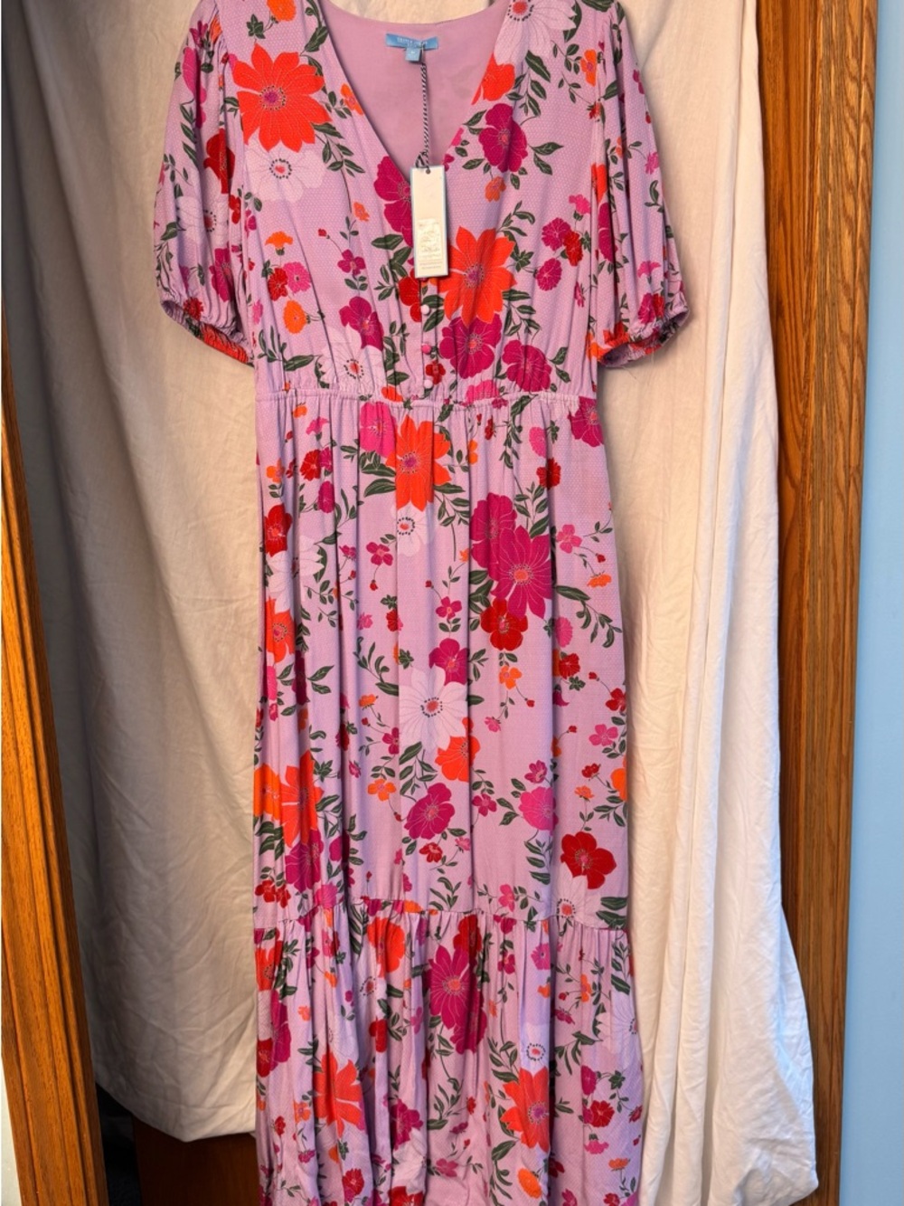 Draper James Lilac Floral Dress with Pink and Orange Accents